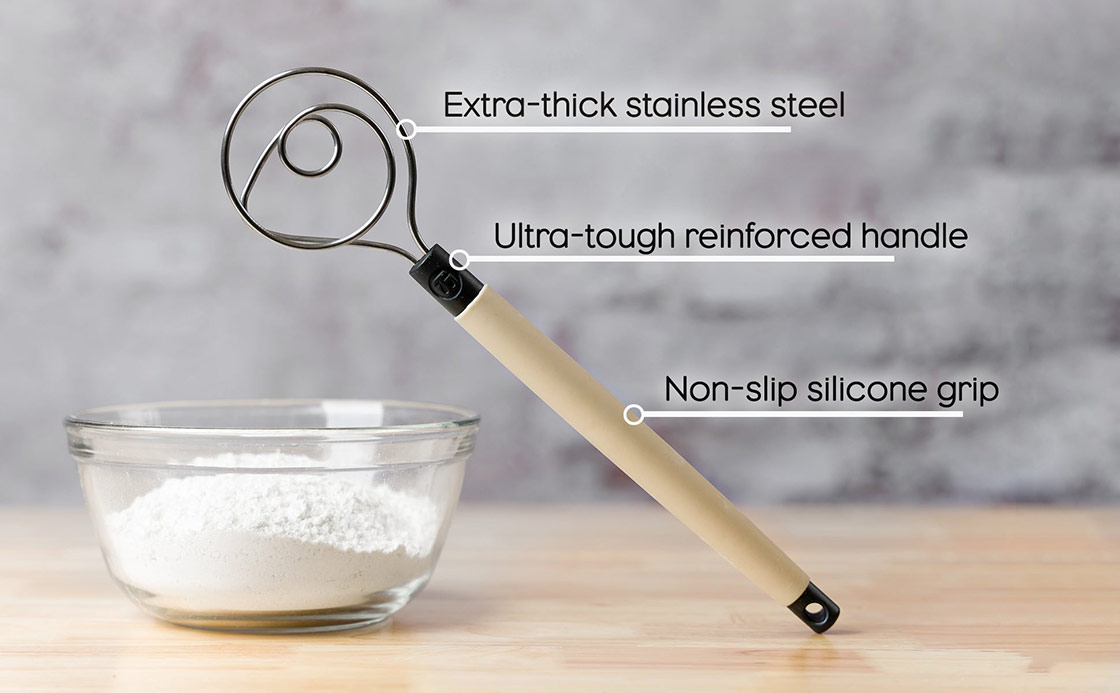 thumbnail image 2 of LAVA Danish Dough Whisk – Stainless Steel & Oak, Hand Mixer For Bread & Pastry 2 of 5